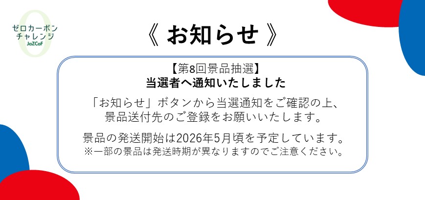 第8回景品抽選結果をお知らせしました